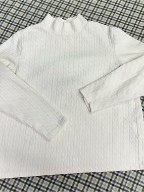 Y2K White Cable Knit Mock Neck Long Sleeve Top